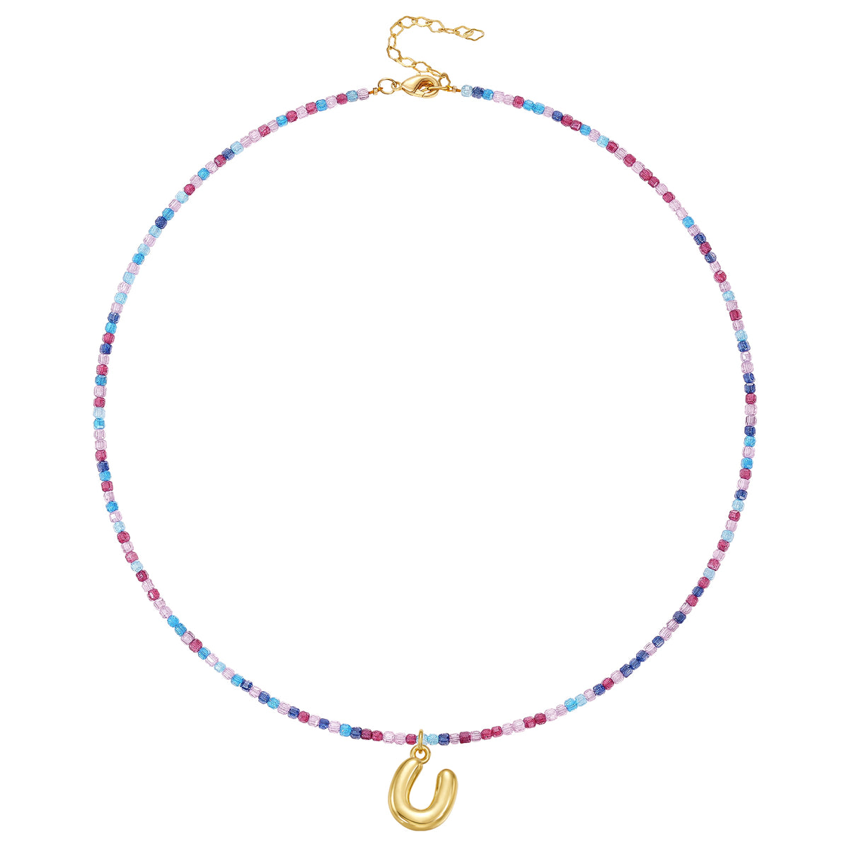 Beaded Bubble Letter Initial Pendant Necklace