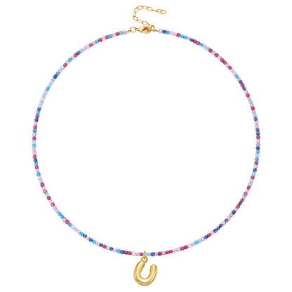 Beaded Bubble Letter Initial Pendant Necklace