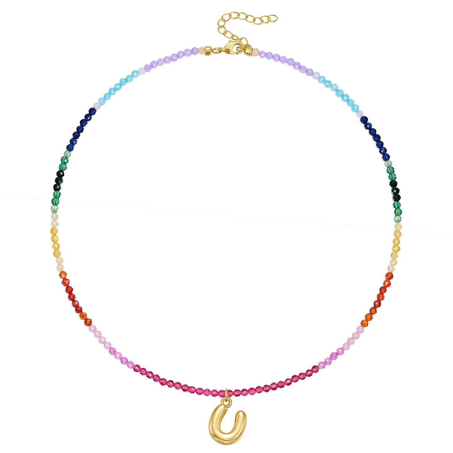 Beaded Bubble Letter Pendant Rainbow Choker