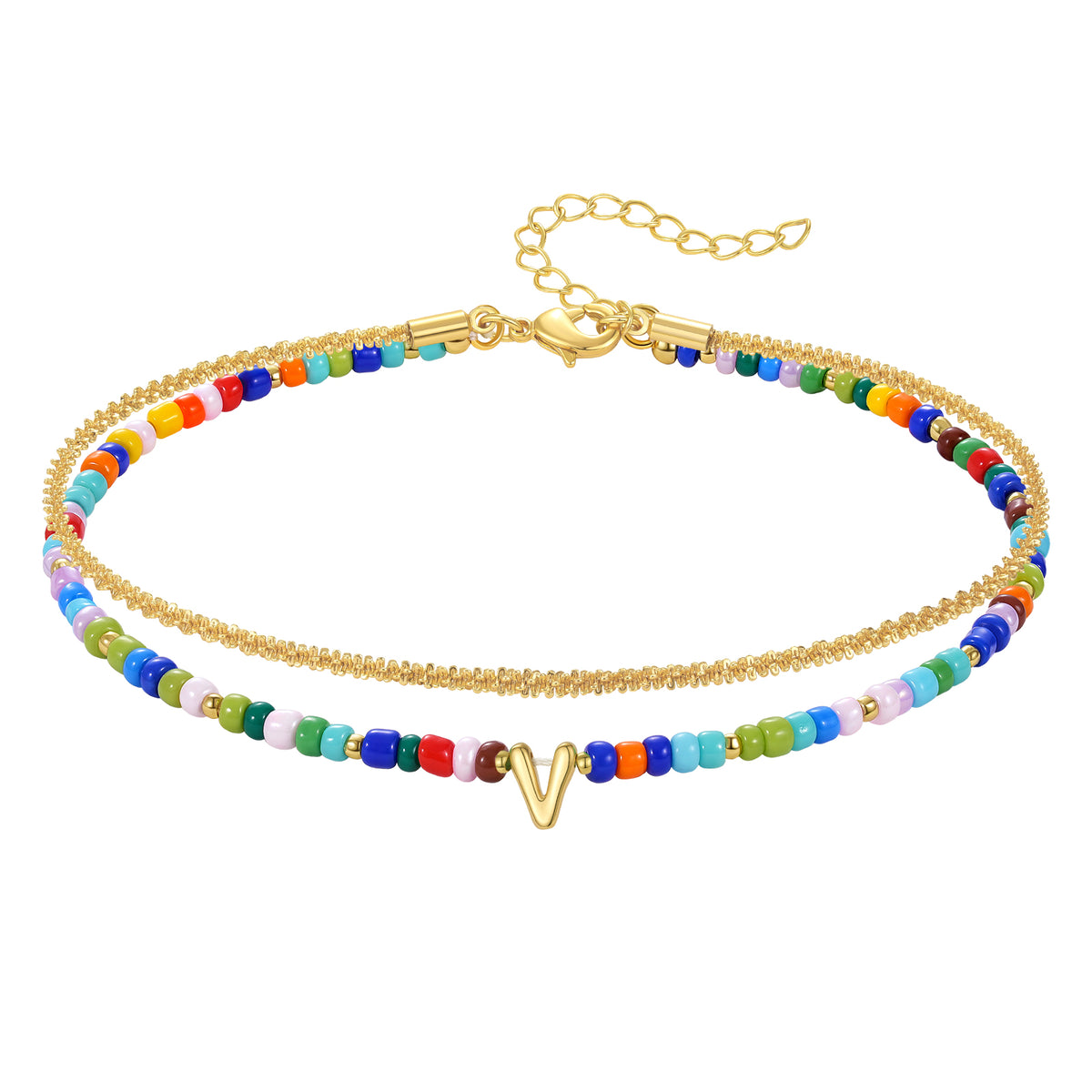 Colorful Layered Beaded Initial Anklet Bracelet