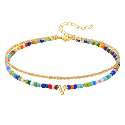 Beaded Initial Anklet Bracelets