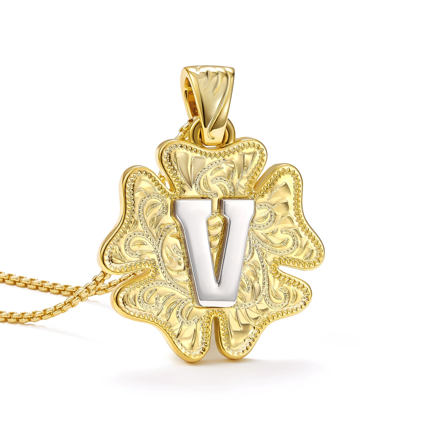 Flower Pendant Initial Necklace