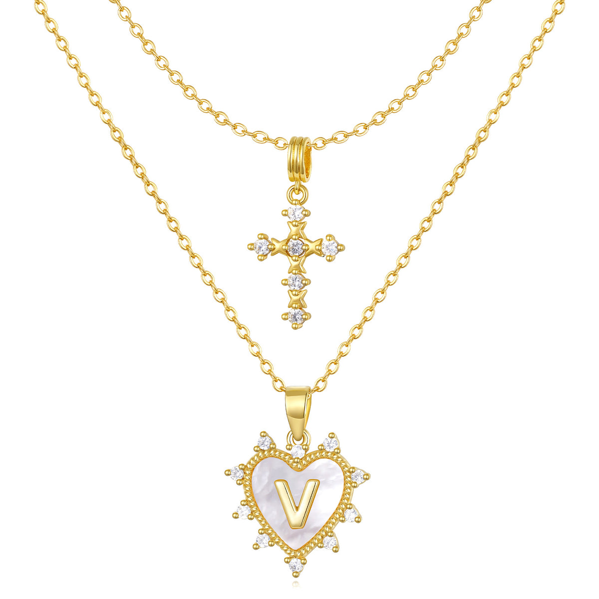 Layered Heart Pendant Initial Necklace