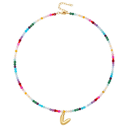 Beaded Bubble Letter Initial Pendant Necklace
