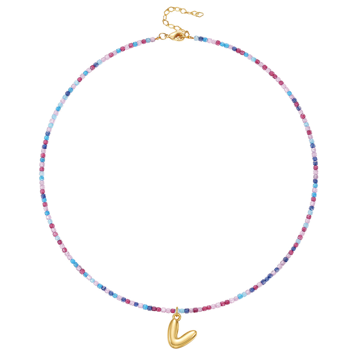 Beaded Bubble Letter Initial Pendant Necklace