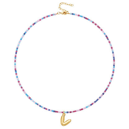 Beaded Bubble Letter Initial Pendant Necklace
