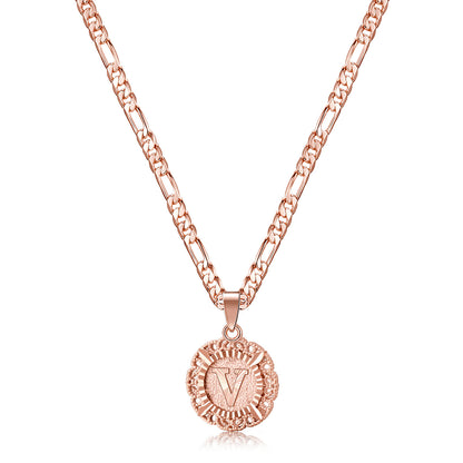 KissYan Initial Necklace for Women,14K Gold Plated Round Letter Pendant Necklace Capital Monogram Necklace Alphabets from A-Z Figaro Chain Necklace