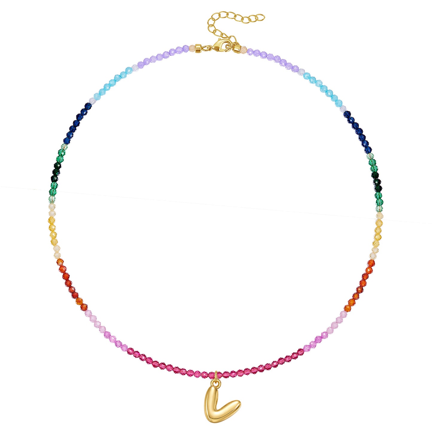 Beaded Bubble Letter Pendant Rainbow Choker