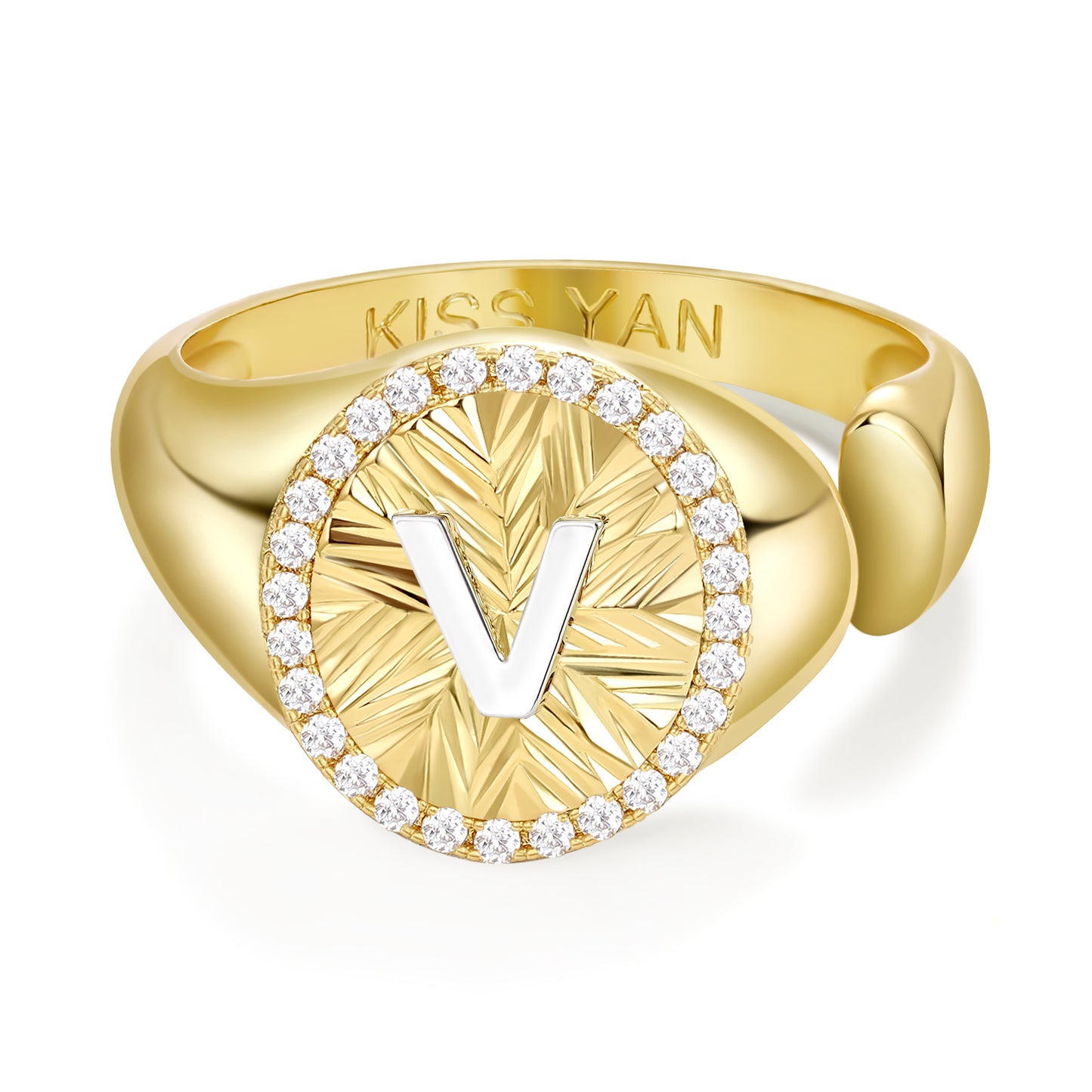 14k Gold Plate Initial  Adjustable Letter Ring