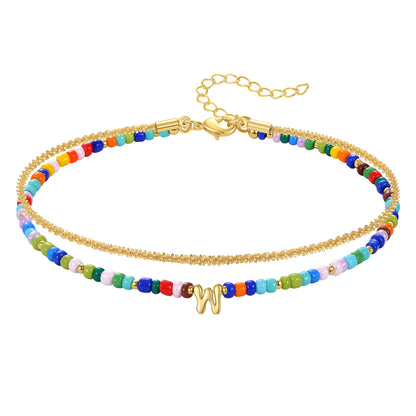 Beaded Initial Anklet Bracelets