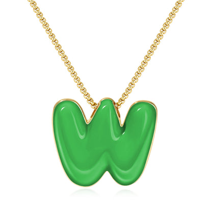 Bubble Letter Colorful Enamel Initial Necklace