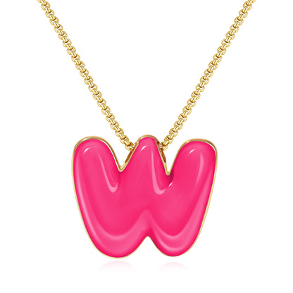 Bubble Letter Colorful Enamel Initial Necklace
