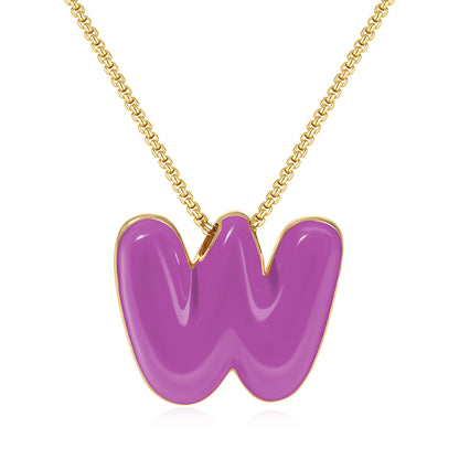 Bubble Letter Colorful Enamel Initial Necklace