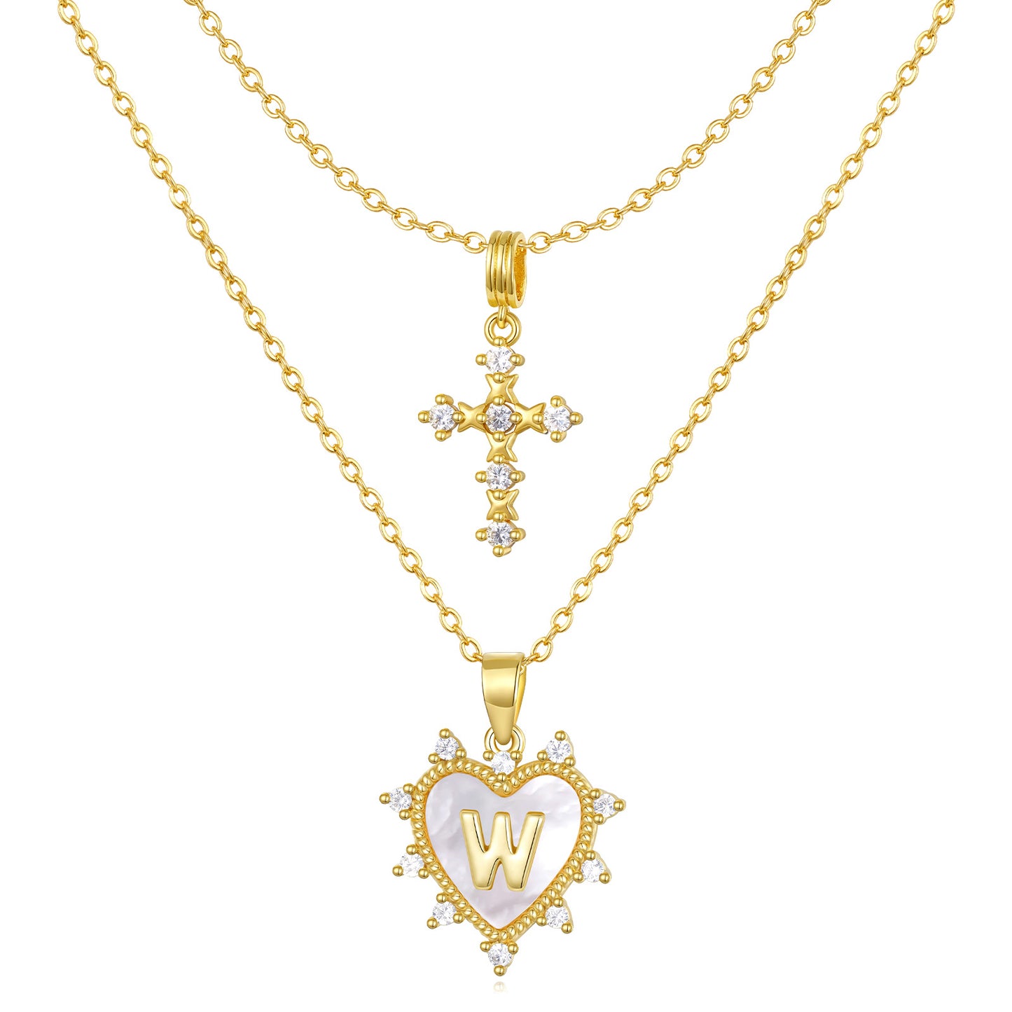 Layered Heart Pendant Initial Necklace