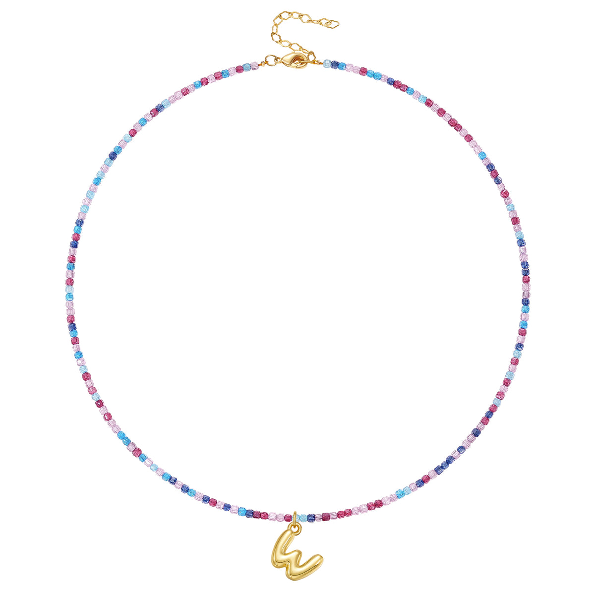 Beaded Bubble Letter Initial Pendant Necklace