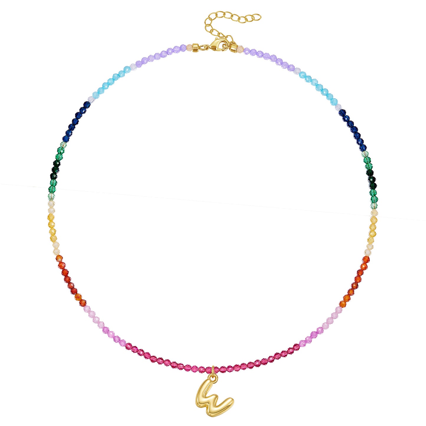 Beaded Bubble Letter Pendant Rainbow Choker