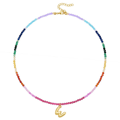 Beaded Bubble Letter Pendant Rainbow Choker