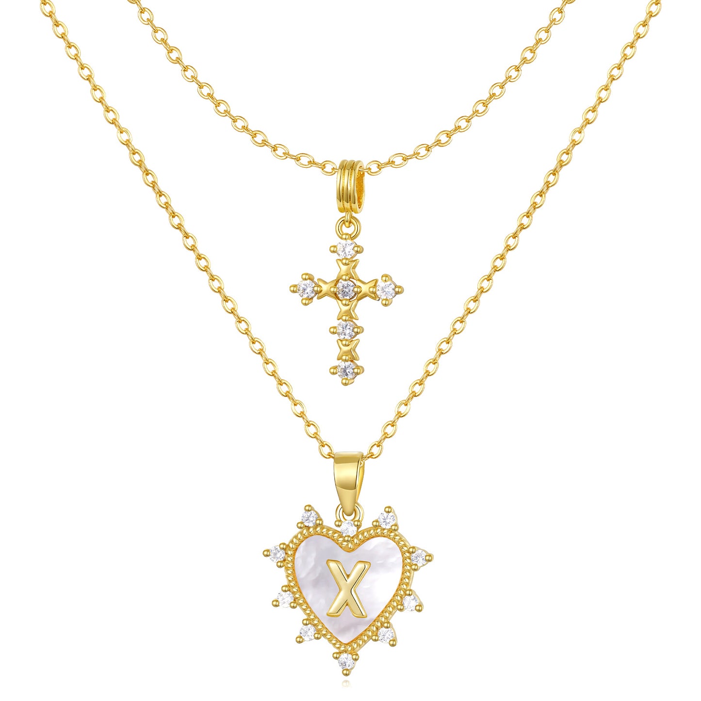 Layered Heart Pendant Initial Necklace