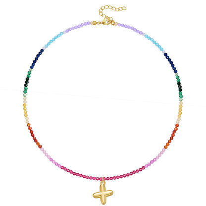 Beaded Bubble Letter Pendant Rainbow Choker