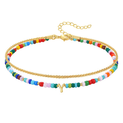 Beaded Initial Anklet Bracelets