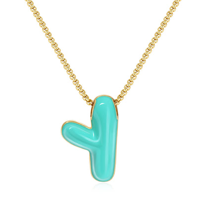Bubble Letter Colorful Enamel Initial Necklace