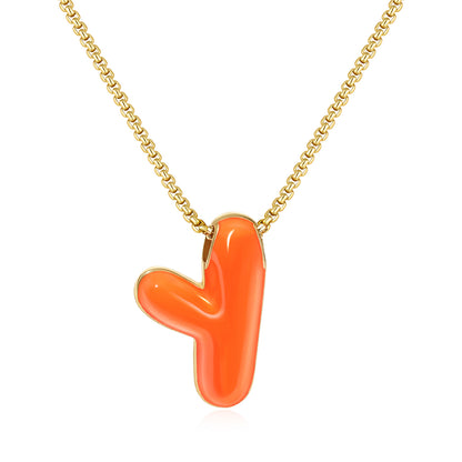Bubble Letter Colorful Enamel Initial Necklace