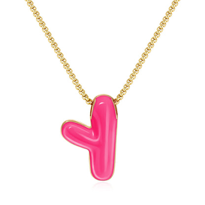 Bubble Letter Colorful Enamel Initial Necklace