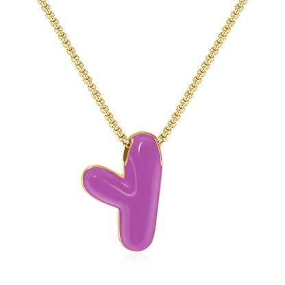 Bubble Letter Colorful Enamel Initial Necklace