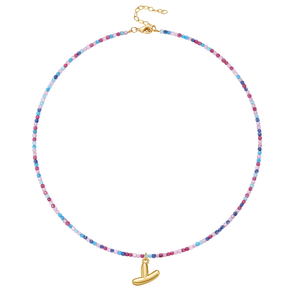 Beaded Bubble Letter Initial Pendant Necklace