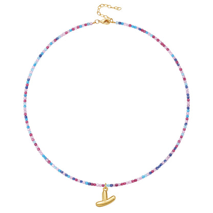 Beaded Bubble Letter Initial Pendant Necklace