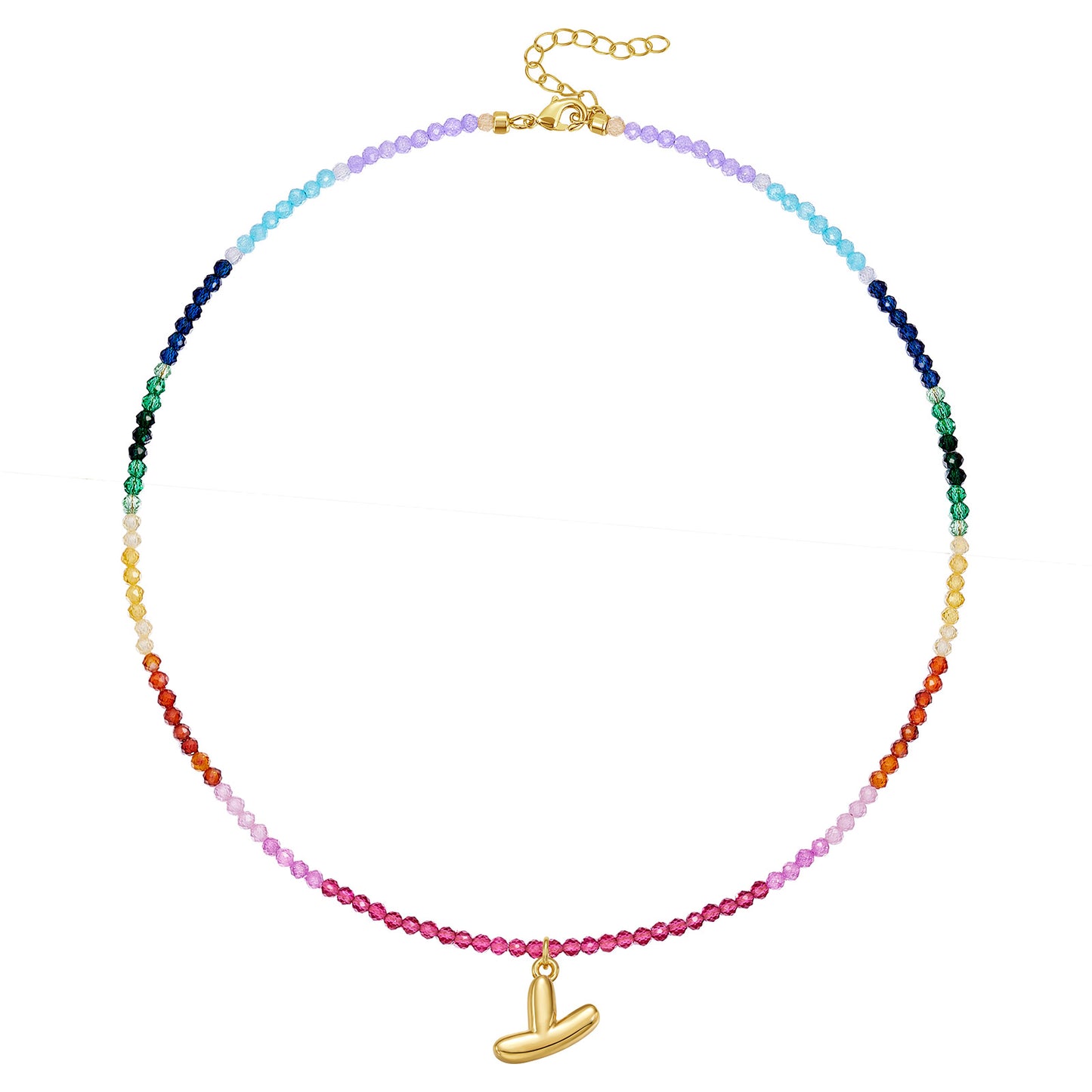 Beaded Bubble Letter Pendant Rainbow Choker