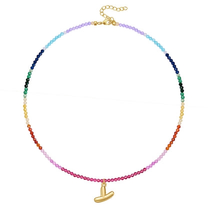 Beaded Bubble Letter Pendant Rainbow Choker