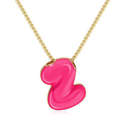 Bubble Letter Colorful Enamel Initial Necklace