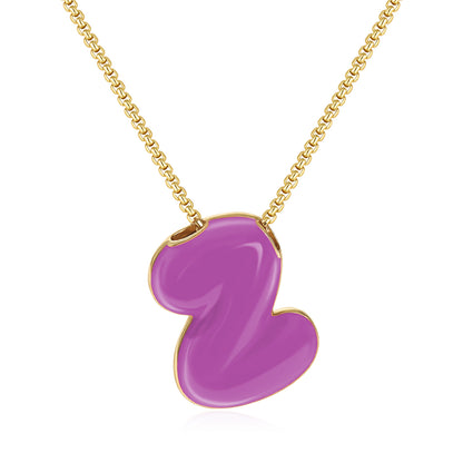 Bubble Letter Colorful Enamel Initial Necklace