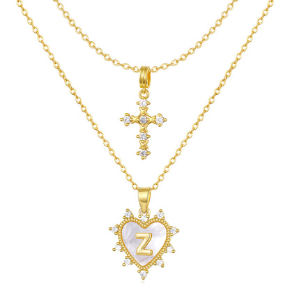 Layered Heart Pendant Initial Necklace