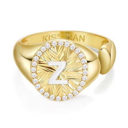 14k Gold Plate Initial  Adjustable Letter Ring