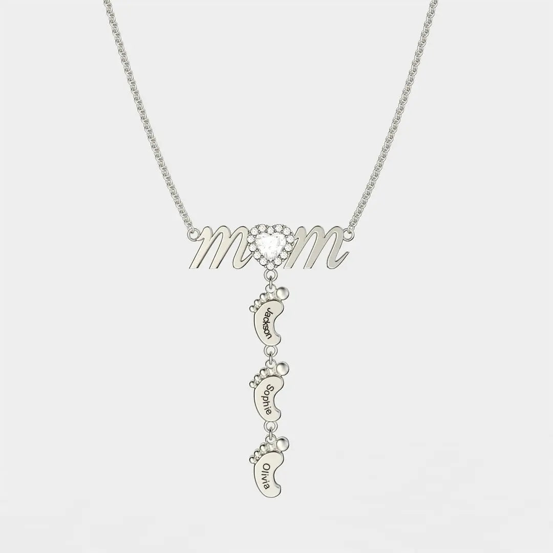 Personalized Baby Footprint Necklace for Mom with Custom Names
