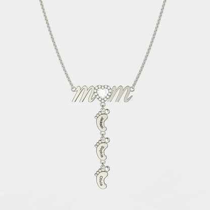 Personalized Baby Footprint Necklace for Mom with Custom Names