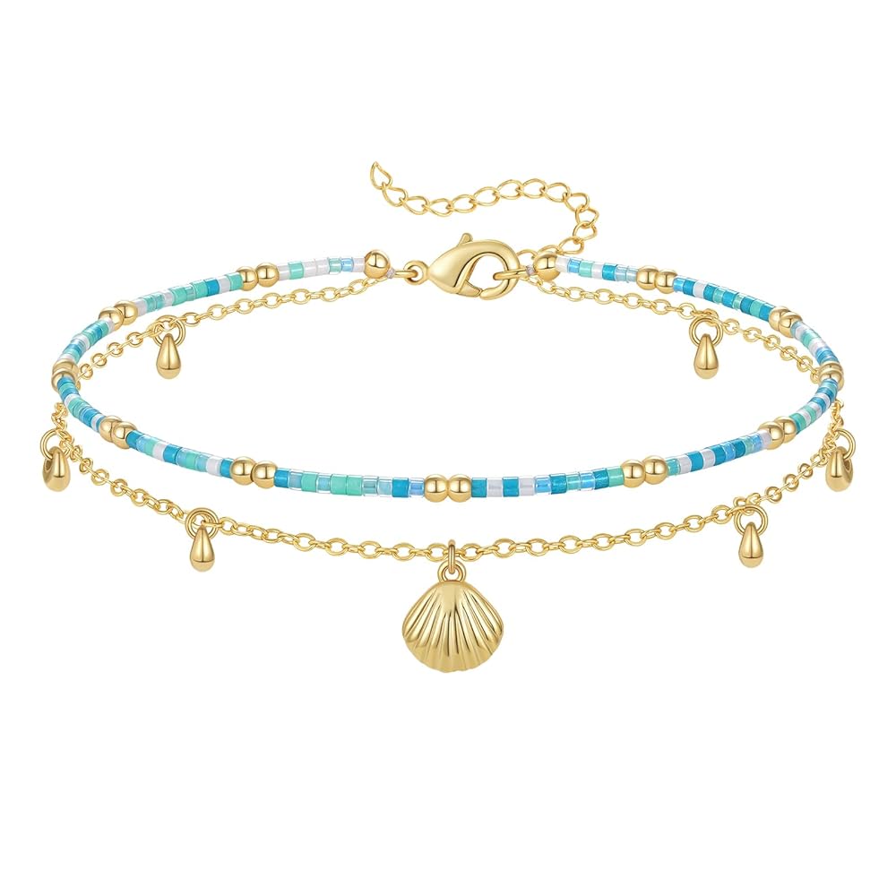 Layered Beaded Anklet with Charm