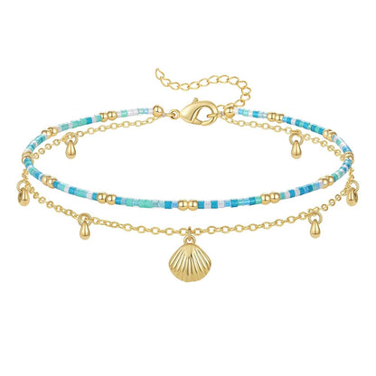 Layered Beaded Anklet with Charm