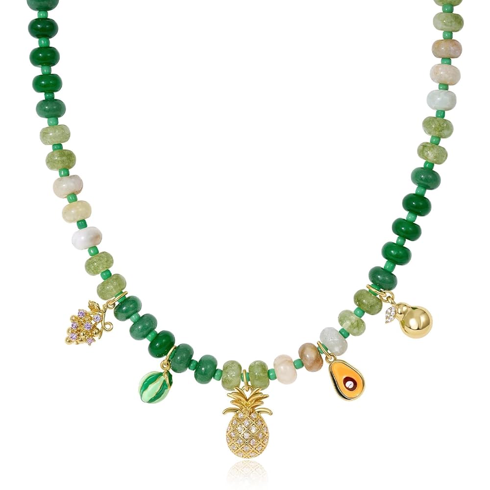 Charm Beaded Necklace with Fruit Pendant