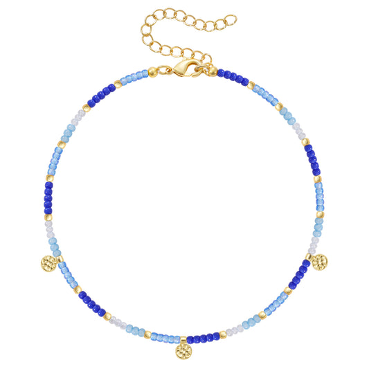 Beaded Ankle Bracelet with Charm, Waterproof Gift for Women