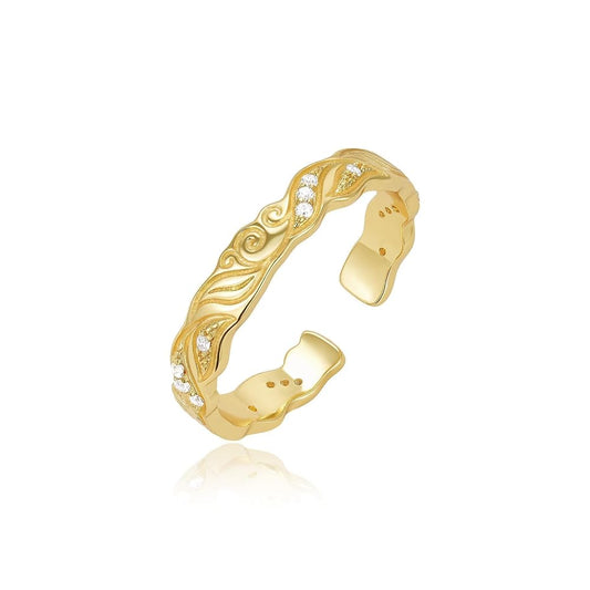 Adjustable Open Chunky Finger Rings- Engraved Leaf