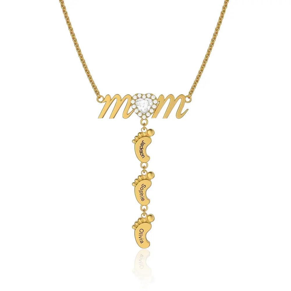 Personalized Baby Footprint Necklace for Mom with Custom Names