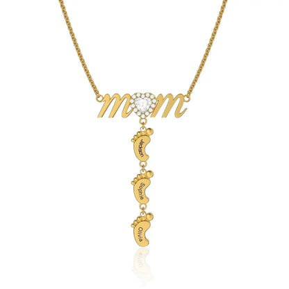 Personalized Baby Footprint Necklace for Mom with Custom Names