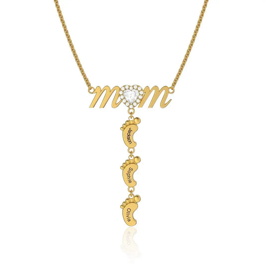 Personalized Baby Footprint Necklace for Mom with Custom Names