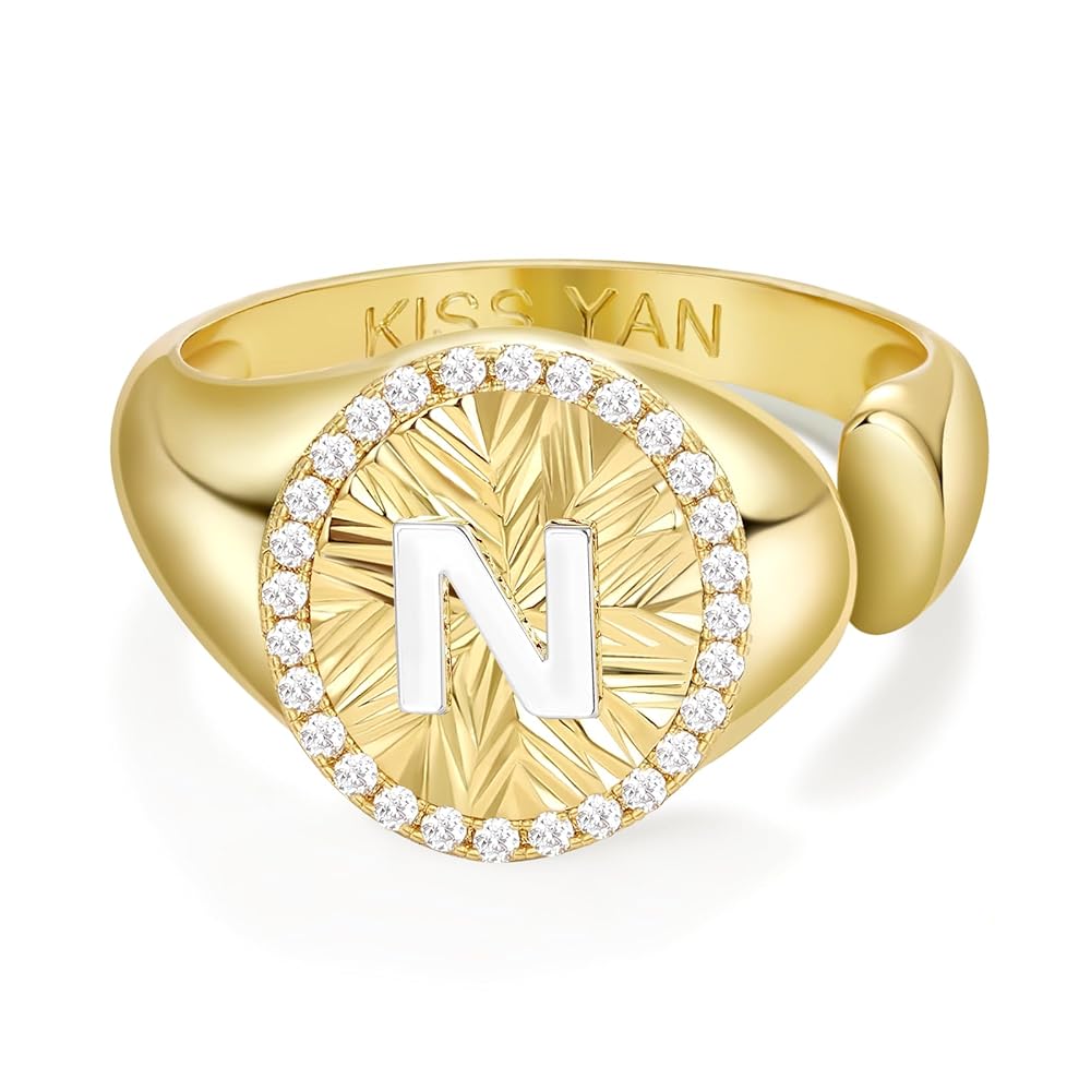 Adjustable Gold Plated CZ Initial Ring