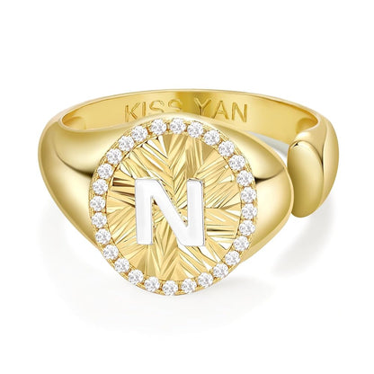 Adjustable Gold Plated CZ Initial Ring