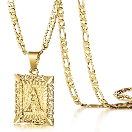 14k Gold Plated Initial Letter Pendant Necklace for Men Women