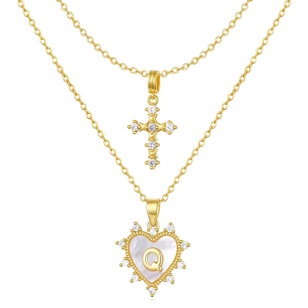 Layered Heart Pendant Initial Necklace